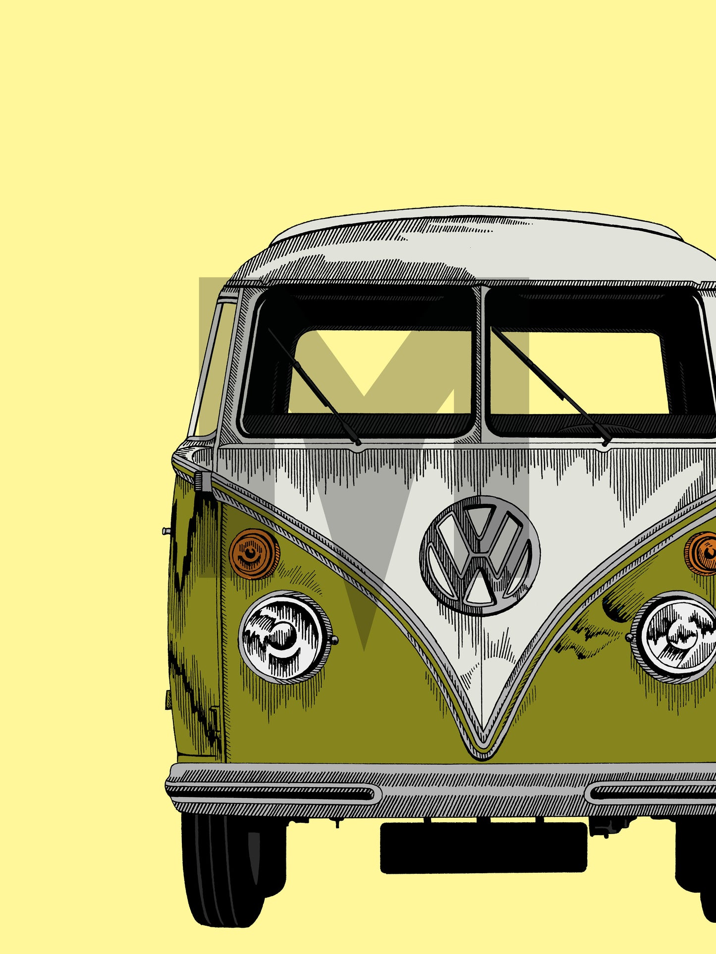 VW Camper Fine Art Print Olive & Lemon