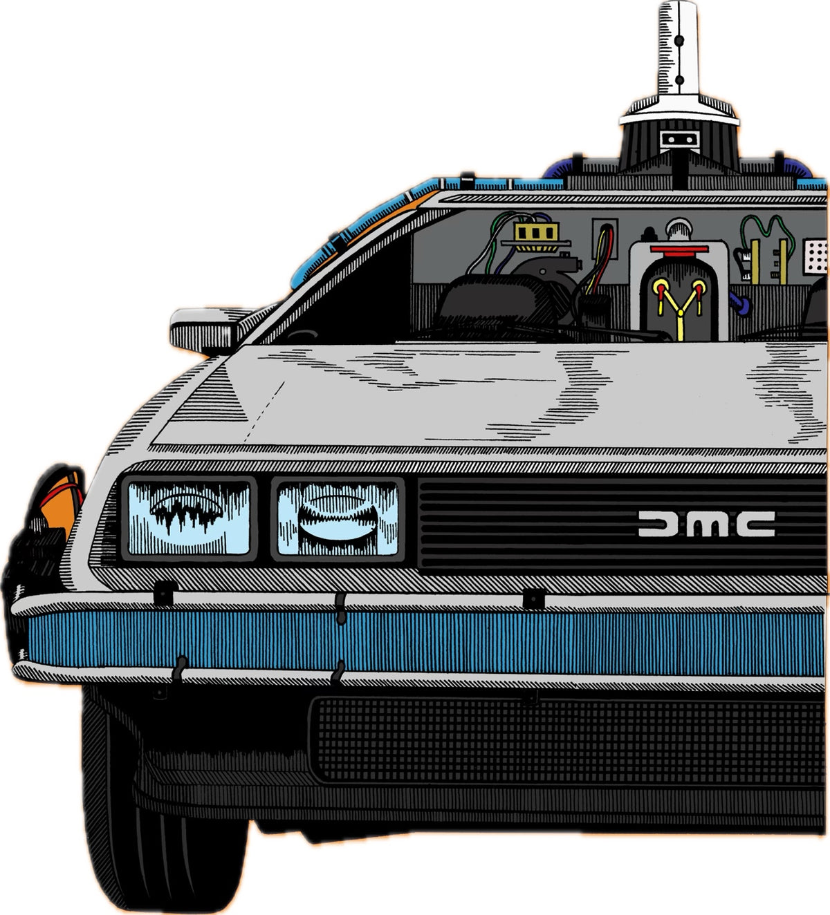 Illustrated DeLorean time machine art print