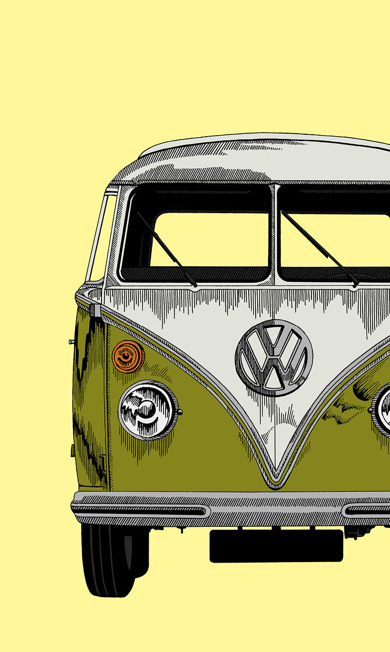 VW Camper Fine Art Print Olive & Lemon