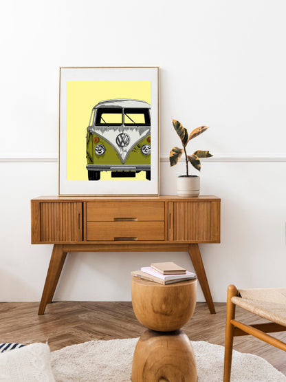 VW Camper Fine Art Print – Olive & Lemon