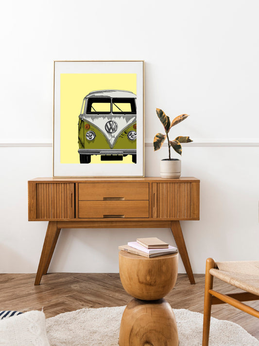 VW Camper Fine Art Print Olive & Lemon
