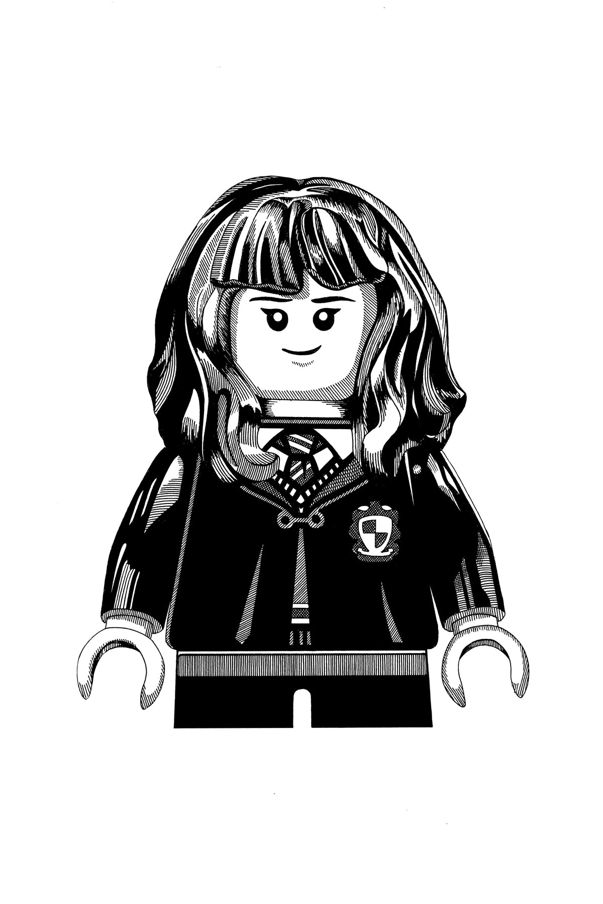 Hand-drawn Hermione inspired minifigure A3 art print