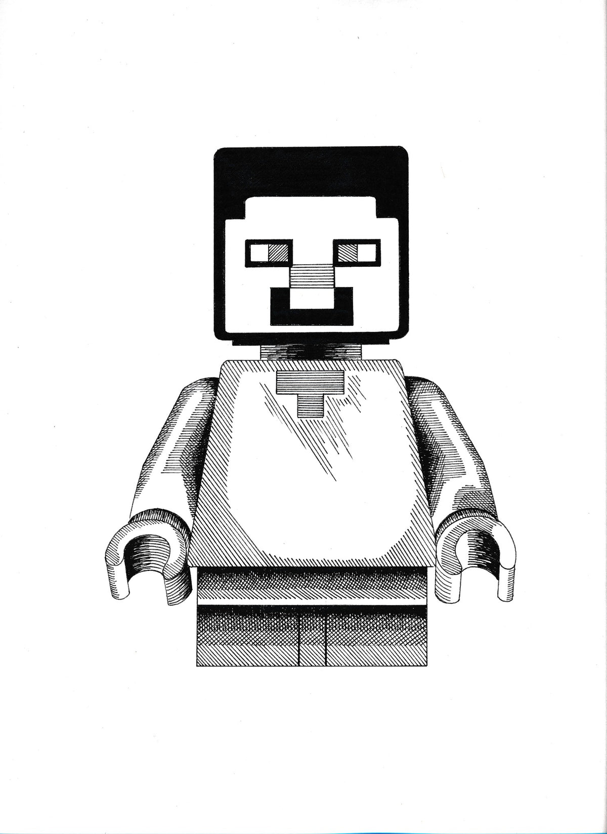 Hand-drawn block-style Steve inspired character A3 art print
