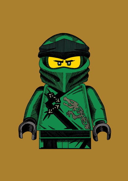 Green ninja minifigure illustration on a gold background