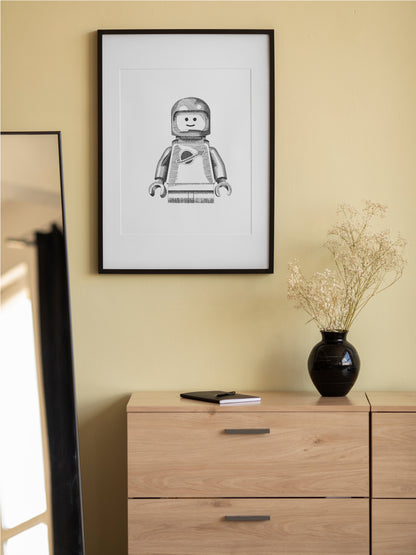 LEGO Minifigure Spaceman – Black & White Art Print