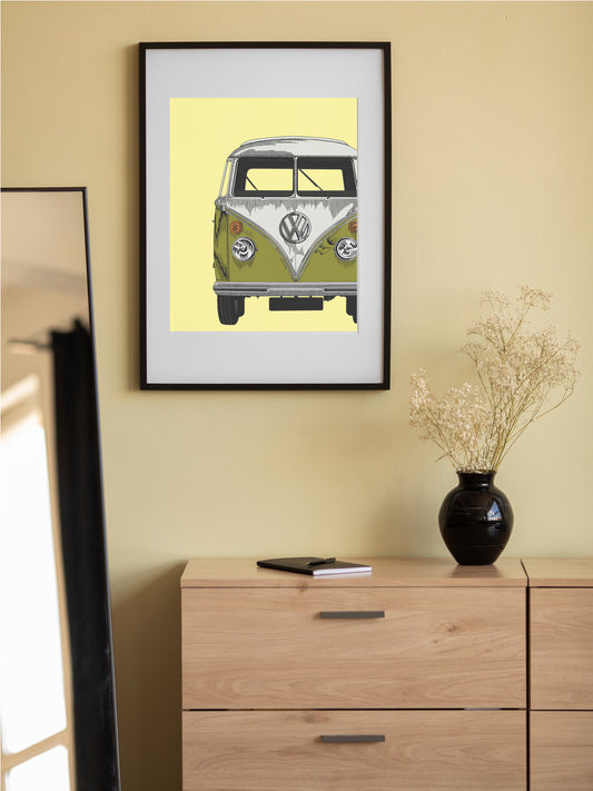 VW Camper Fine Art Print Olive & Lemon